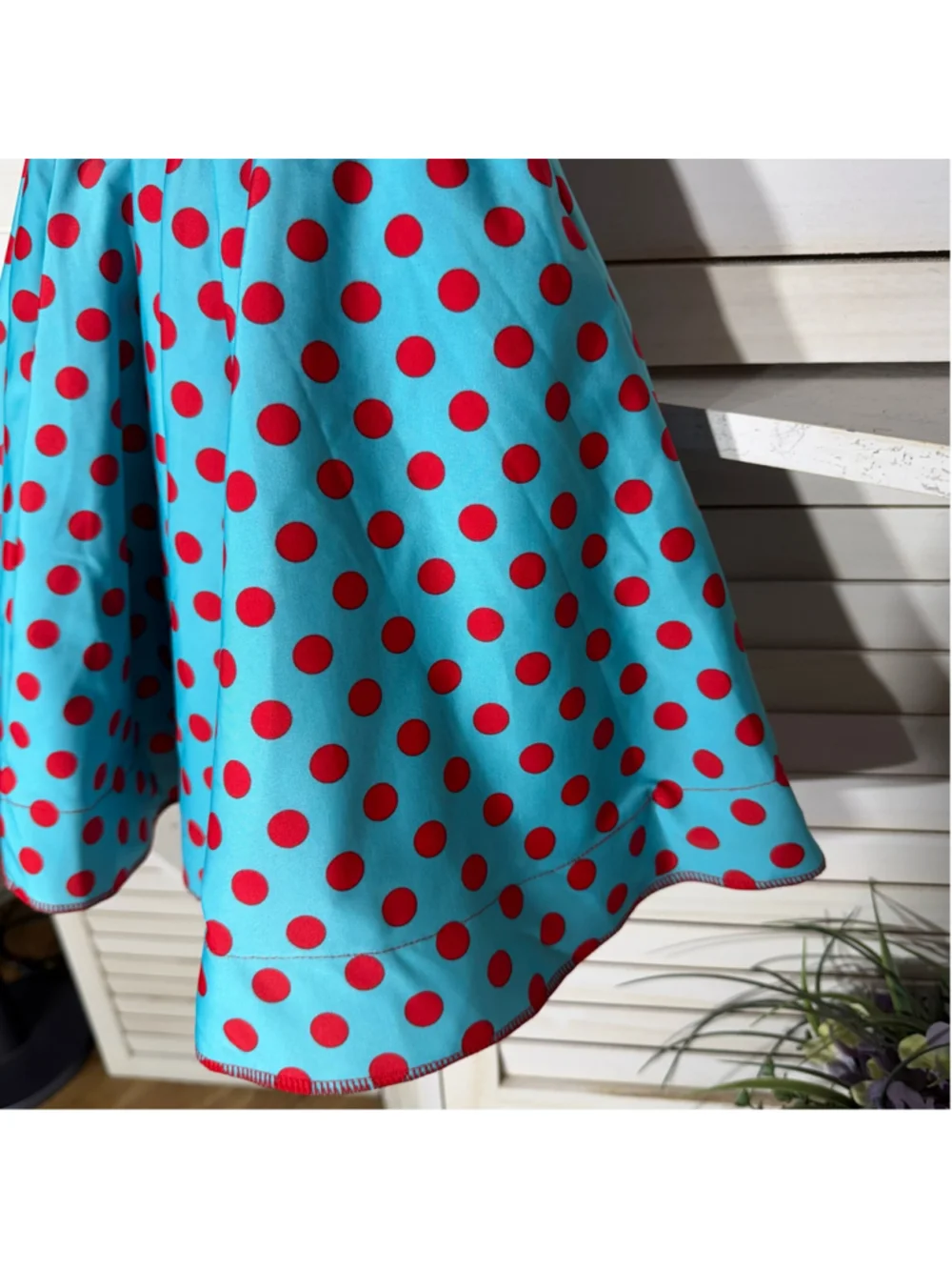 Child's pinup girl dress retro 50s style blue red polka dot Halloween costume S